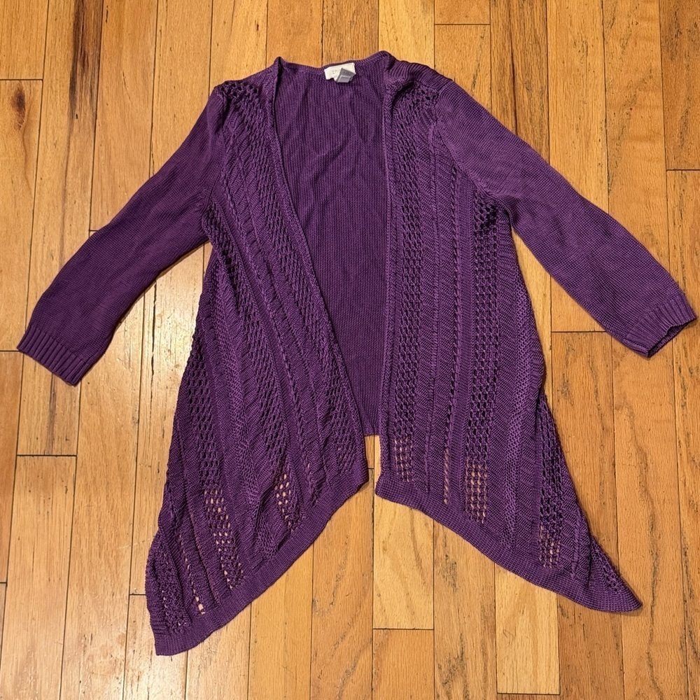 Chico's | Rich Purple Open-Front Cardigan | Open Knit | size 0